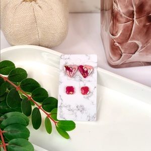 Pink and Gold Floral Stud Earrings Set 2 Pairs